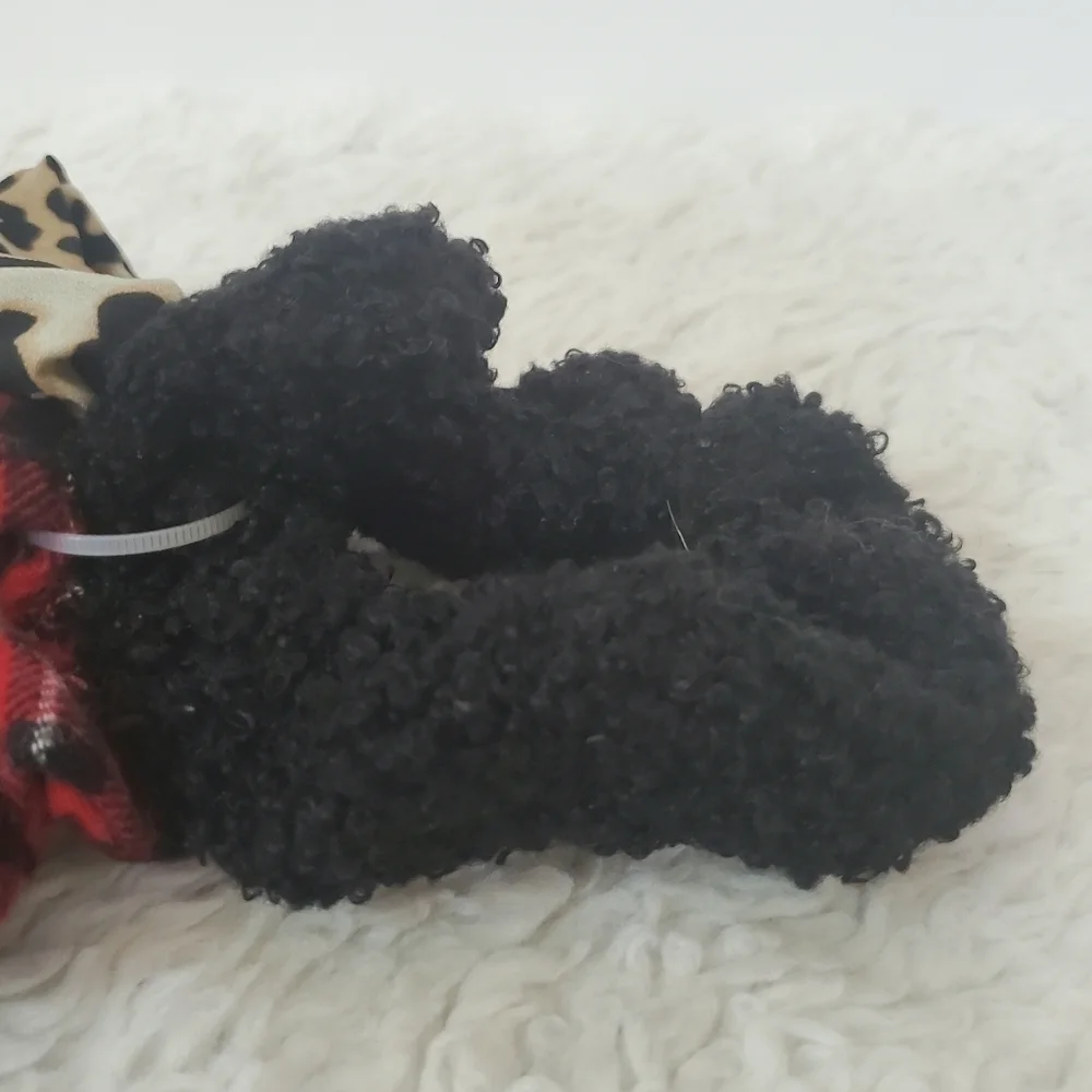 3 Pack Black Fuzzy Brown Black Leopard Red Plaid Bow Scrunchie Set NWT